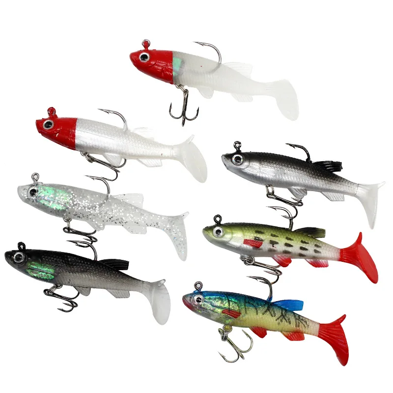 

7Pcs Lead Fishing Lures 8.5cm 14g Artificial Crankbait Jig Wobblers Soft baits T Tail Sea Bass Carp Swimbaits Treble Hook Tackle