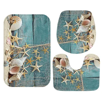 

Hot Sale 3pcs Seascape Bath Mat Bathroom Carpet Set Ocean Underwater World Pattern Anti Slip Pedestal Rug Lid Toilet Cover