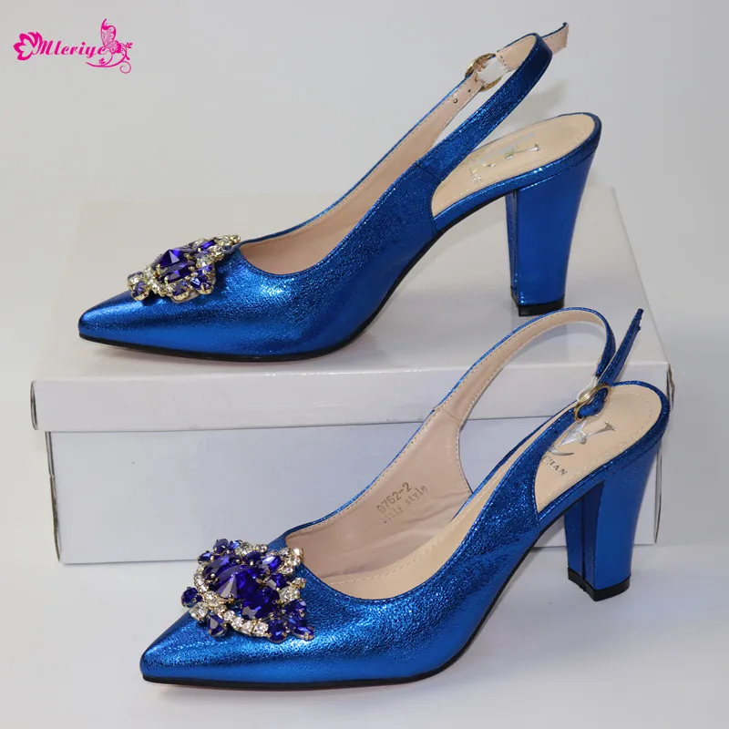 

Blue Color Sexy Ladies Women Party Shoes African Wedding Shoes Elegant Italian Women Shoes with Stone High Heels Women Pumps