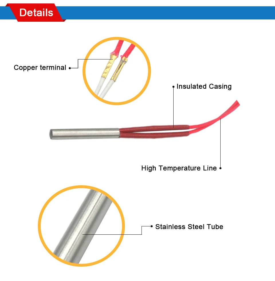 LJXH AC110V/220 V/380 V патронный нагреватель для литья, 6x35 мм/0,236x1,3" размер трубки, 50 Вт/60 Вт/70 Вт