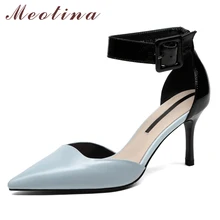 Meotina/Женская обувь туфли на высоком каблуке из натуральной кожи на тонком высоком каблуке с ремешком на лодыжке пикантные вечерние туфли-лодочки из натуральной кожи женская обувь 33-39