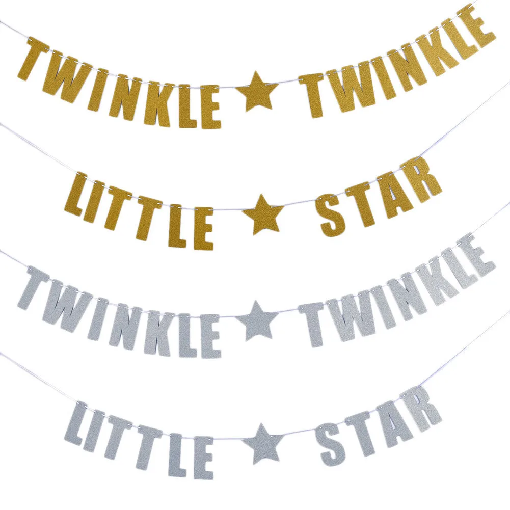 

TWINKLE TWINKLE LITTLE STAR Gold Silver Bunting Sparkly Glitter Letters Photo Backdrop Garland Baby Shower Party Decoration