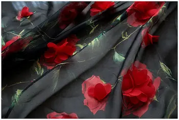 

5 yards lace fabric in multi color red 3D floral pattern, 3d chiffon fabric in multi-colors floral