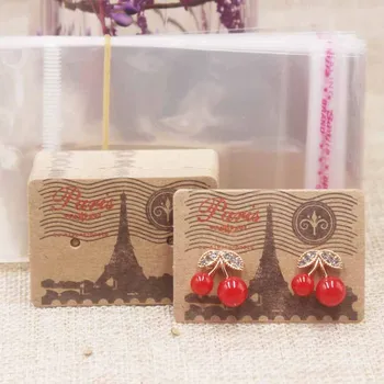 

100pcs+100oppbag Earring Price Tag Plastic Package Popular Design Jewelry Kraft Cardboard Custom Logo Text Personal Style5x3.5cm