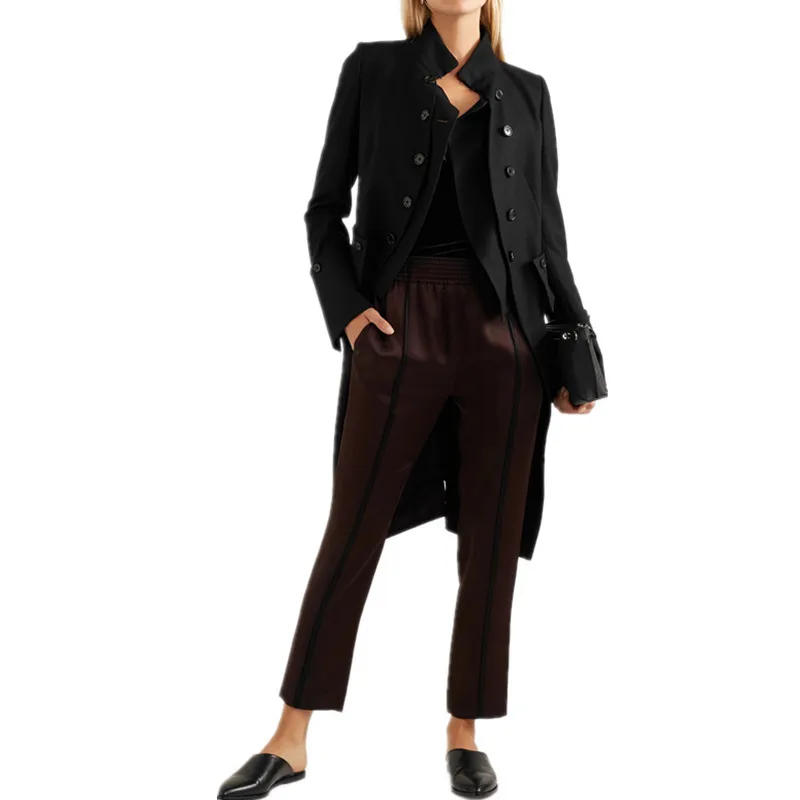 

Manteau femme UK New Fashion 2019 lapel Simple Career Long coat Women Black Overcoat Spring Autumn Winter Casacos femininos