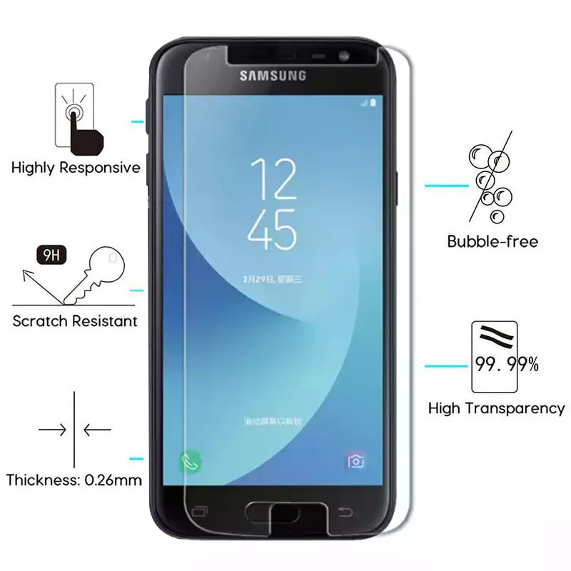 2 шт. закаленное стекло для samsung j3 j5 j7 2017 защитное защита экрана защитная пленка