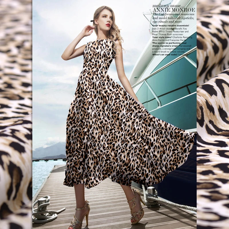 

Fashion The leopard print Double Joe georgette natural silk fabric for dress shirt christmas seda patchwork tissu telas tecidos