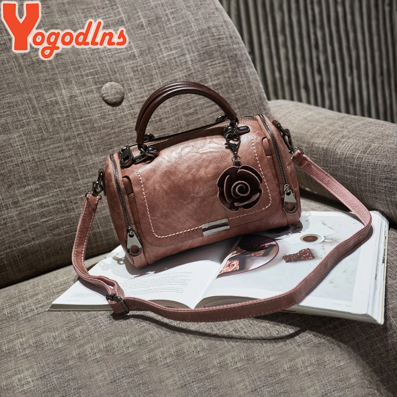 Yogodlns 2019 جديد الزهور قلادة حقيبة يد المرأة أزياء حقائب بوسطن حقيبة كتف مفردة السيدات crossbody حقيبة بو حقيبة ساعي
