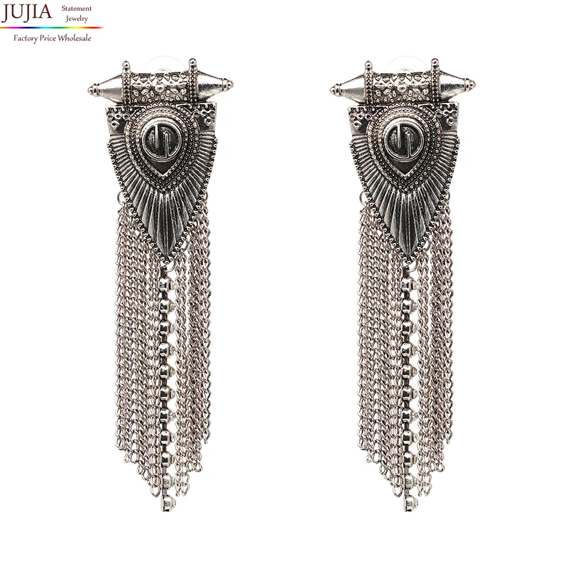 Jujia Женская мода себе длинные металлические цепи кисточкой Стад Серьги для Женская мода серьги с фабрики ювелирные изделия
