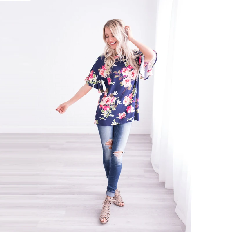 maternity blouse-maternity tops-maternity tshirt-navy blue front AS1752