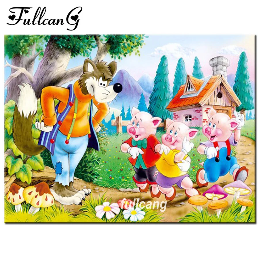 

FULLCANG three little pigs mosaic needlework diy 5d diamond painting cross stitch full square diamond embroidery painting F610
