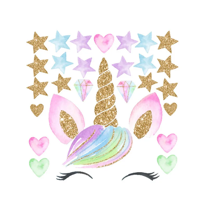 3D Colorful Flower Animal Unicorn Wall Stickers for Girls Baby Animation Kids Room Livingroom Decor DIY Home Decoration Sticker