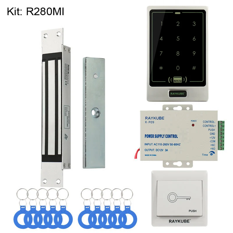 RAYKUBE RFID система контроля доступа двери DIY комплект с Электронный магнитный замок 12 В 3A блок питания сенсорная клавиатура доступа - Цвет: 280MI