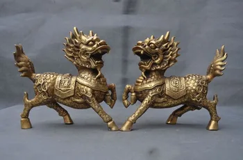 

wedding decoration old chinese fengshui bronze gilt Kirin Unicorn Kylin Chi-lin Qilin beast statue