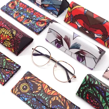 

KLASSNUM New Triangle Foldable Glasses Case Cartoon Animal Eyeglasses Box Protable Sunglasses Container Eyewear Accessories