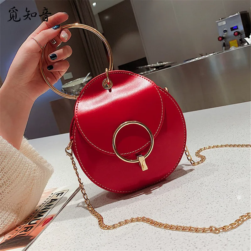 

Metal Ring Mini Tote Bag 2019 Summer Fashion New Quality Pu Leather Women's Designer Handbag Lock Chain Shoulder Messenger Bags