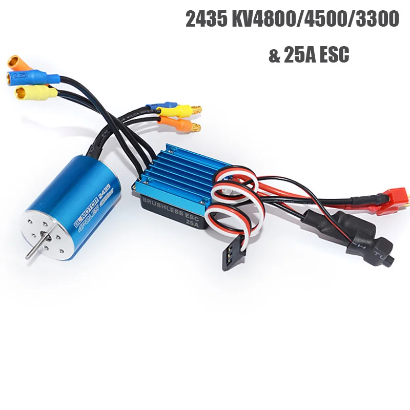 Kopen RC 2435 KV4800 4500 3300 4P Sensorless Borstelloze Motor met 25A Brushless ESC voor 1 16 1 18 RC auto Off Road Truck