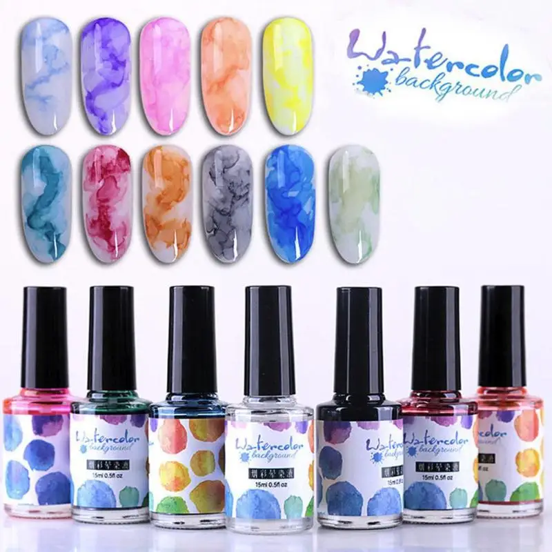 Blooming Gel Nails with Watercolor Effect