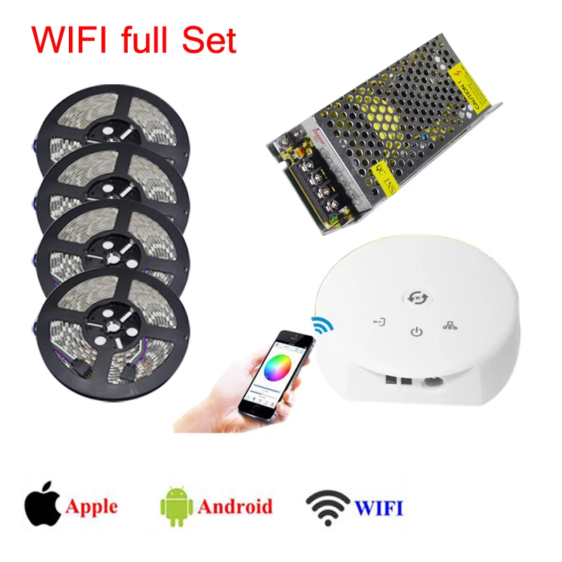 ФОТО WIFI Full Set With Music Modes 20M 5050 RGB LED Strip Light Warm White and  WiFi Controller For iOS iPhone iPad Android Phone
