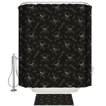 

Pirate's Skull Shower Curtain Bath Sets With Rugs Bathroom Mat With Shower Curtain Waterproof Bathroom Outside Funny House Rings