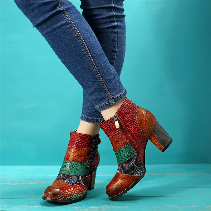 Mcacchi/; ботильоны для женщин с комбинированным принтом; женская обувь из натуральной кожи в стиле ретро; женские ботинки на высоком каблуке; сезон весна-осень