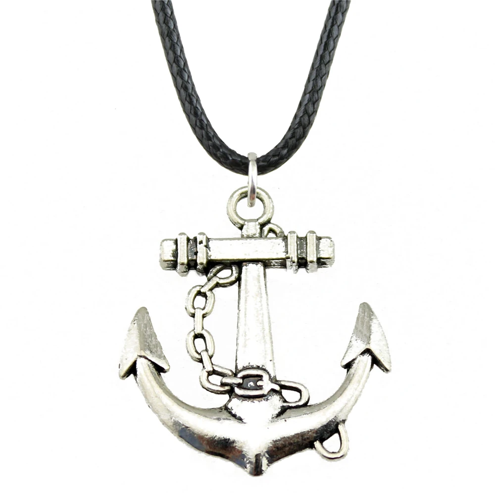 

Wholesale Price 30*27mm (1.18*1.06 inches) Anchor Pendant Leather Chain Necklace For Men Fashion Jewelry Gift