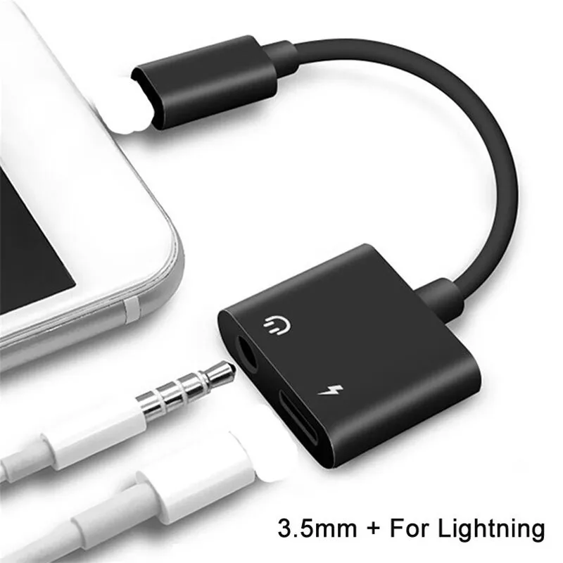 Для Lightning/3,5 мм разъем для наушников аудио кабель 2 в 1 сплиттер наушников Aux адаптер для iPhone 7 8X11 Pro конвертер IOS 13 - Цвет: black 3.5mm L