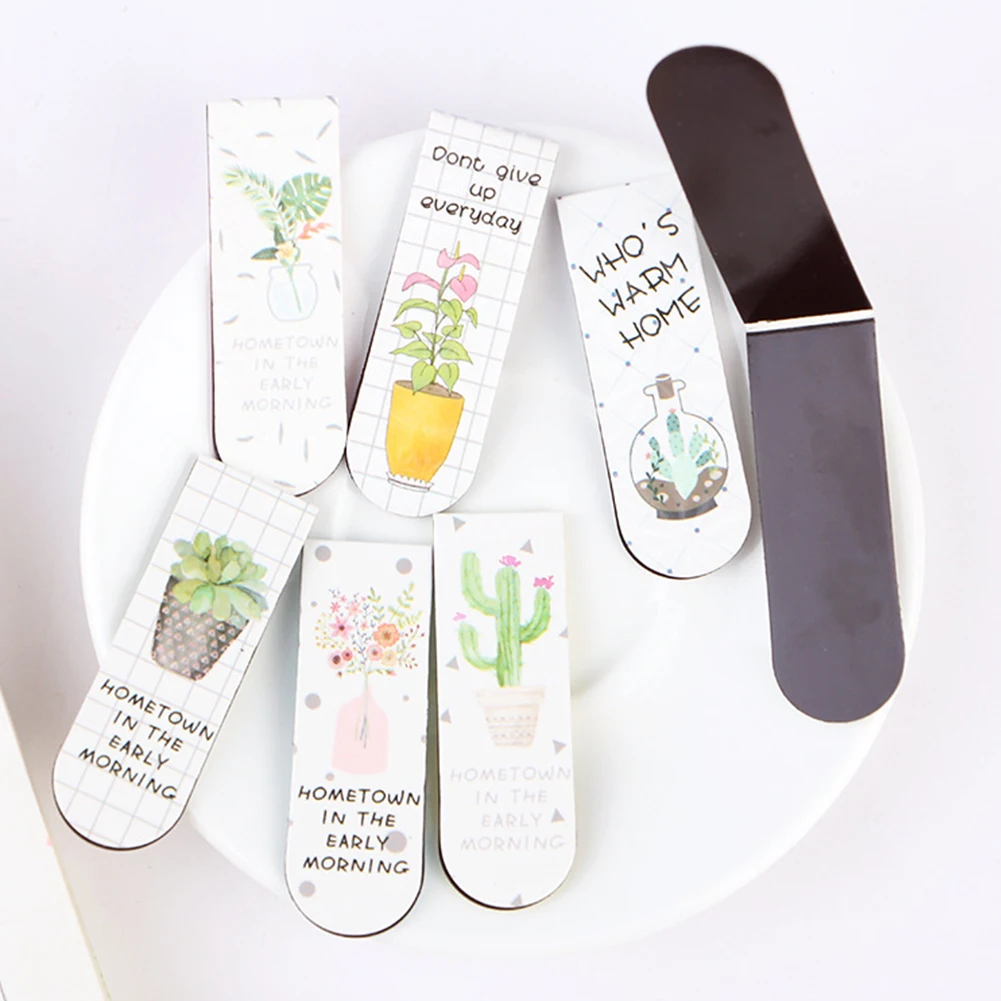 6pcs School Assorted Office Plant Magnetic Bookmark Cute Colourful Cartoon Foldable Mini Page Note Marker Stationery Accessories |