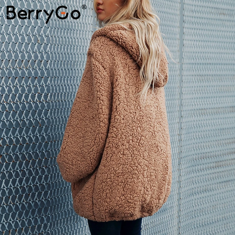BerryGo искусственная овечья шерсть Толстая Женская куртка пальто размера плюс