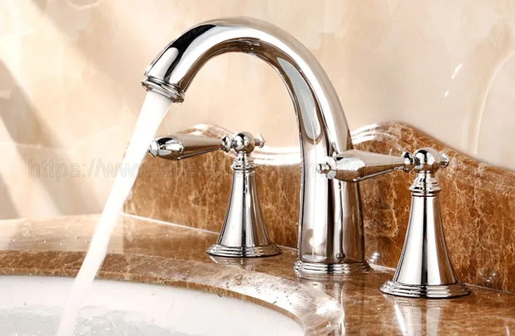 Bathroom Chrome faucet for hot and cold Mixer tap Sink faucet Double handle 3 hole bathroom basin faucet znf083