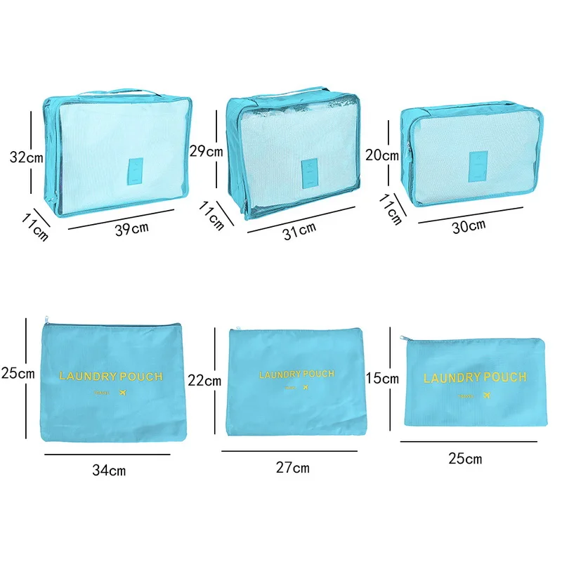 6 шт. дорожная сумка для хранения багажа одежда отделка сумка для хранения дорожная Одежда Органайзер 40 см x 31 см x 12 см - Цвет: Blue