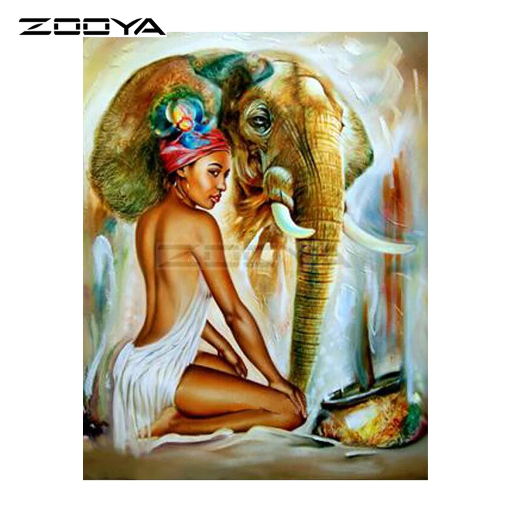 ZOOYA 5D DIY Алмазная вышивка красивая женщина и слон Картина Вышивка крестом круглая