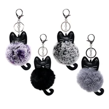 Автомобильный брелок для автомобиля, стильные пушистые ювелирные изделия из искусственной кожи для девочек и женщин, голова кошки, кукла, авто аксессуары цепочки для ключей, брелок из искусственного меха
