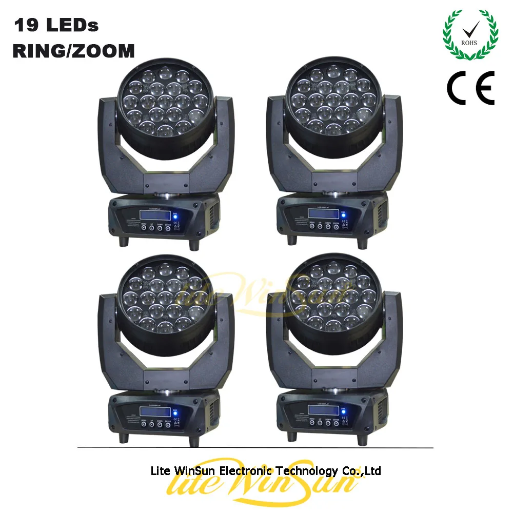 

Litewinsune 4pcs/lot 19*15W RGBW LED Wash Beam Moving Head Lighting with Ring Control ZOOM