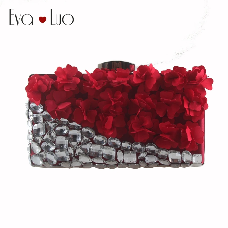 

EB750 Custom Made Burgundy Wine Red Flower Crystal Evening Bag Clutch Bags Clutches Lady Wedding Purse Rhinestones Wome Handbags