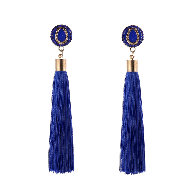 IMG_4392 Trendy Earrings Drop Earrings SilkAlloyDangleLongBohemianBlueOrangeMetalBohoGold Tassel Earrings For Women Jewelry