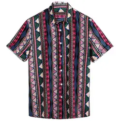 Мужская рубашка в полоску Мужская vertica Этническая Печать отложной воротник короткий рукав Свободные повседневные рубашки Гавайская