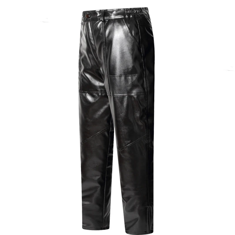 Новинка супер теплый флис зимние мужские кожаные брюки очень толстые ветрозащитные и Водонепроницаемые Брюки Большие размеры мужские брюки 5XL