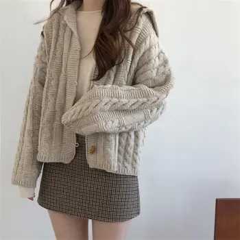 

Alien Kitty 2019 Autumn Warm Bullhorn Buckle Tops All Match Knitted Twisted Wool Hot Full Sleeves Cardigans Sweaters 2 Types