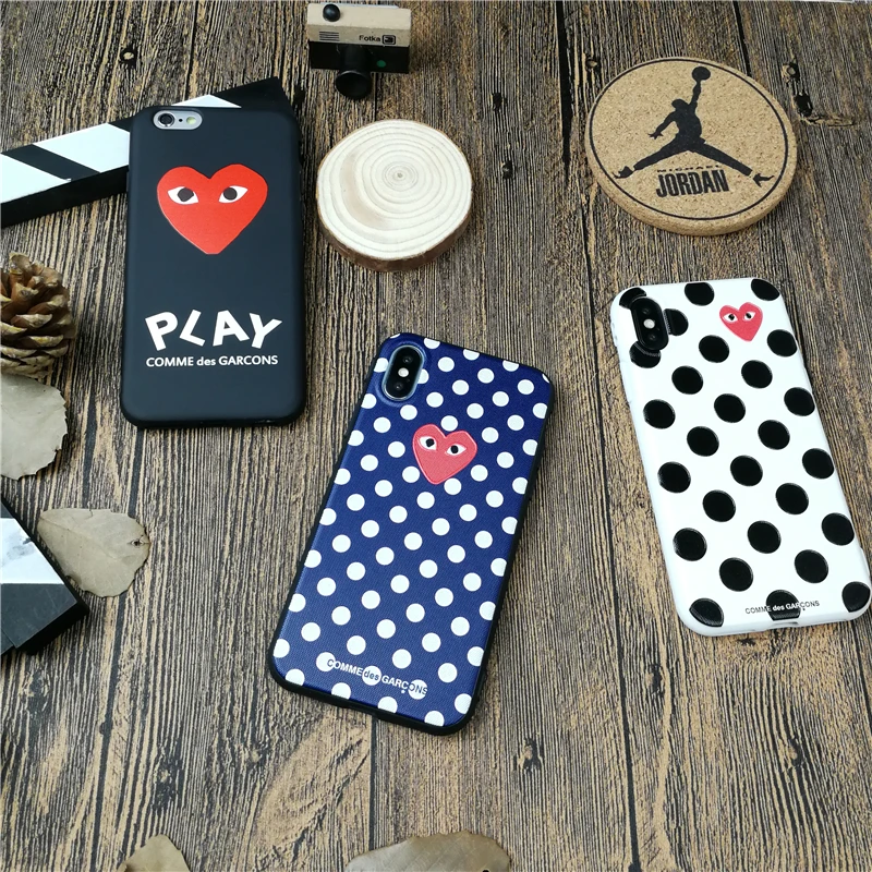 

CDG play comme des garcons case for iphone X XS MAX XR 10 8 7 6 6s plus luxury soft silicone phone cover for iphone X fundas
