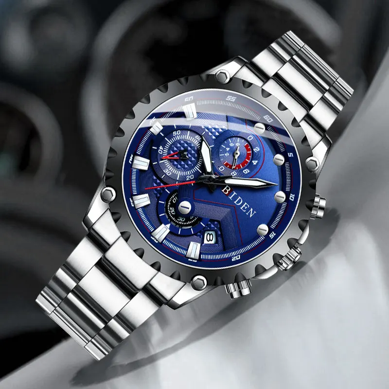 

BIDEN Watch Men Fashion Sport Quartz Clock Mens Watches Full Steel Business Waterproof Watch Relogio Masculino