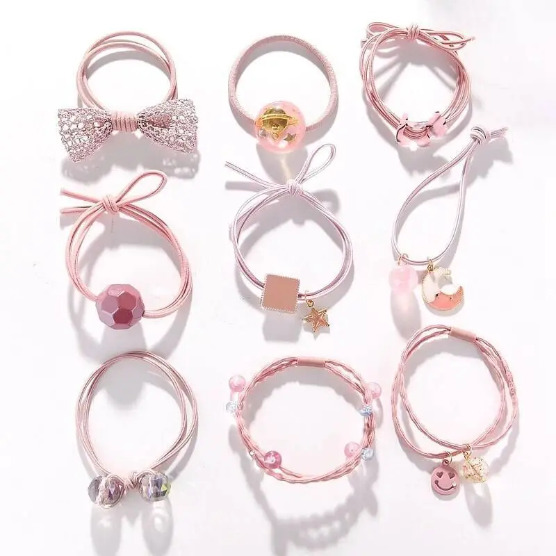 

INS Star Sky 9 pieces of headdress rope, hairline net, red, small and fresh Korean headdress suit, girl's heart hair ring rubber