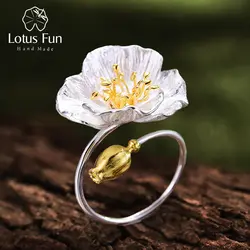 Lotus Fun реальные 925 Серебро Ручной Работы Дизайнера Ювелирные украшения цветущие Маки цветок Кольца для Для женщин Bijoux