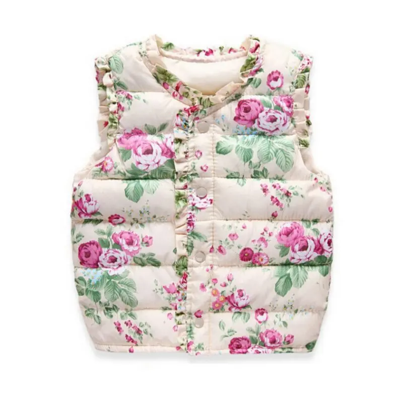 

Winter/Autumn Children Outerwear Coats Flowers Printed Vest Kids Windbreaker Jacket Cotton Coats Children Warm Vest