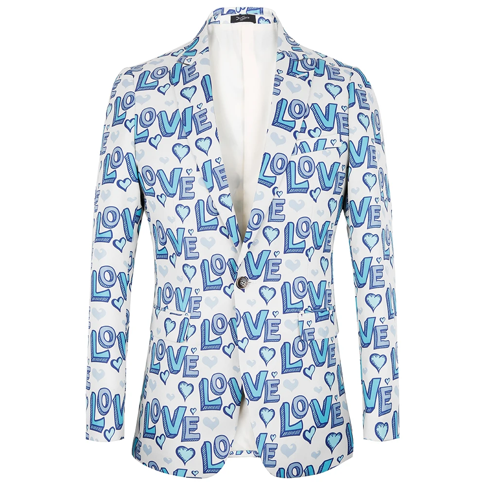 

Brand 2019 New Tide Mens Fashion Blazer print letters Love Design Euro Size Casual Male Slim Fit Suit Jacket Singer Costume