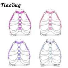 TiaoBug для женщин Холтер в клетку Жгут Бюстгальтер Вечерние цепи бондаж пояс фестивальный рейв костюм Клубная одежда голографический пастельный ремень Готический Топ
