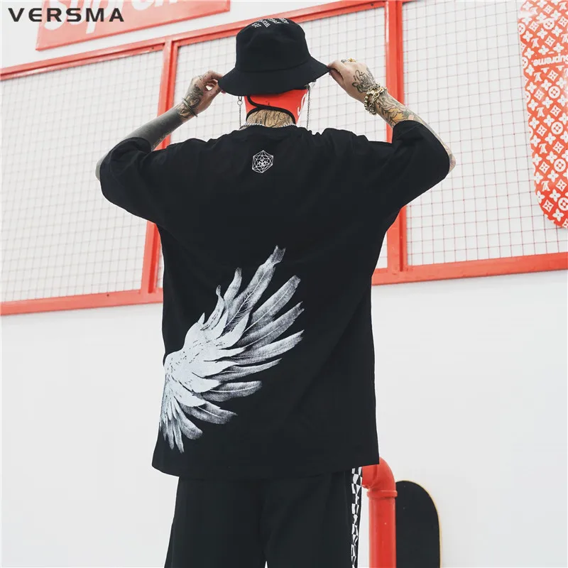 VERSMA,, корейский стиль, Harajuku BF, с принтом "крылья", футболки для мужчин и женщин, летние, уличные, хип-хоп, панк, свободные, большие, мужские футболки для мальчиков
