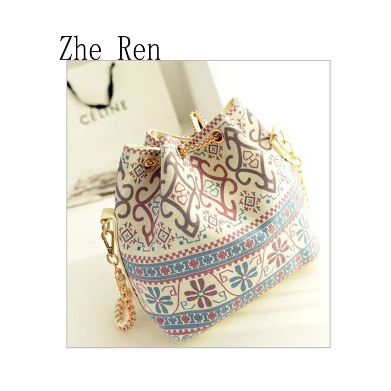 

Women bags pearl pendant chain single ethnic wind bucket Drawstring bag Women Shoulder Bags Chain kanken Bag