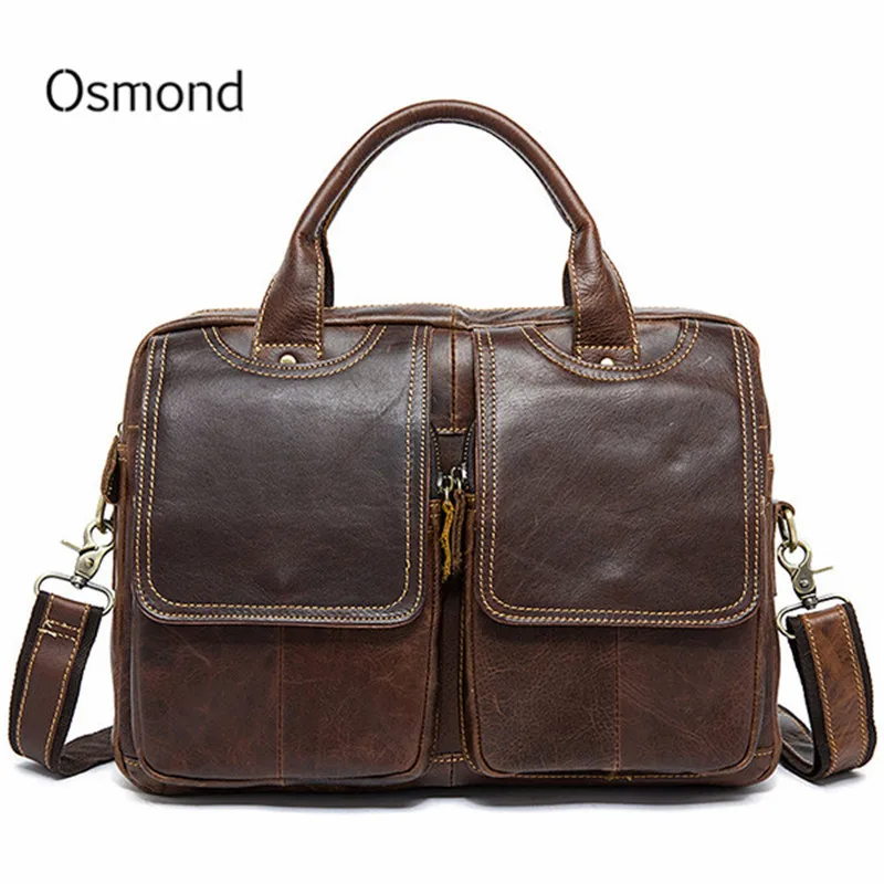 

Osmond Men's Briefcase Tote Genuine Leather Men Messenger Bags Travel Laptop Bag Business Leather Shoulder Computer Bag Men Bag