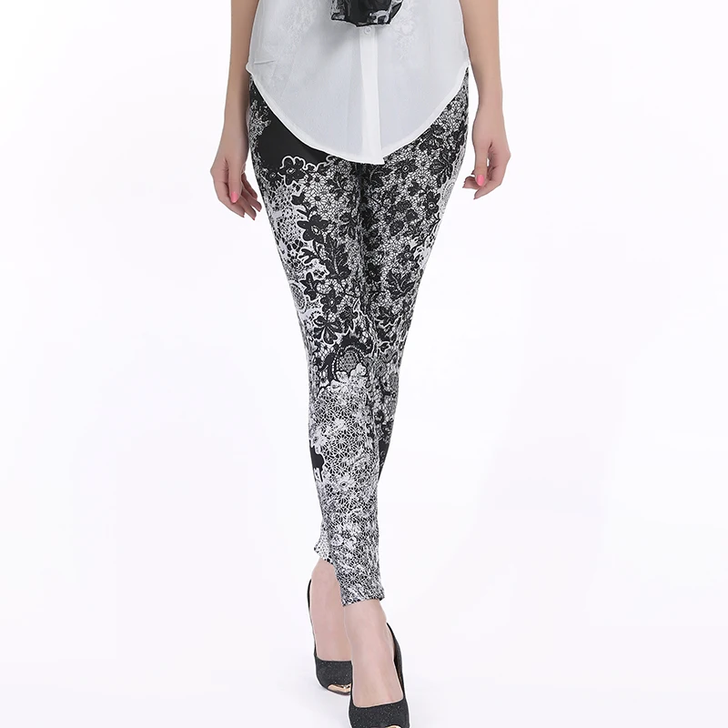 JOLLY BULL women leggings vintage Black white floral leggings flower